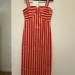 Commense Red and Cream Striped Midi Dress 
RETAILED $49. NEVER WORN